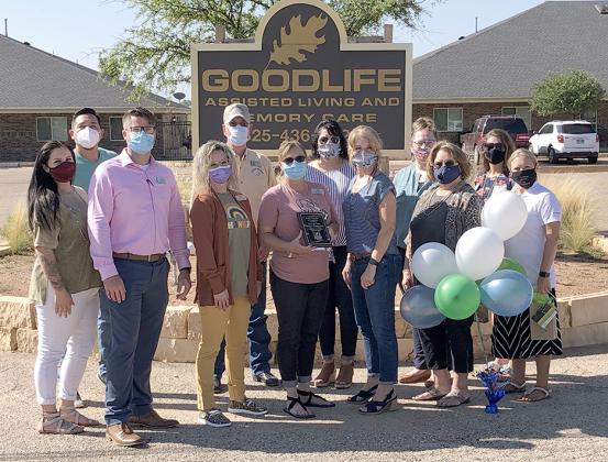The Snyder Chamber of Commerce named Goodlife Assisted Living and Memory Care September’s Business of the Month. Pictured are Chamber members and Goodlife employees (l-r) Summer Grimmett, Josh Ortegon, Michael Brown, Dixie Duncan, Charles Ragland, Buffie Herrera, Sandra Salinas, Linda Molina, Samantha Dehart, Janet Spence, Tara Camp and Stoni Crumpacker.