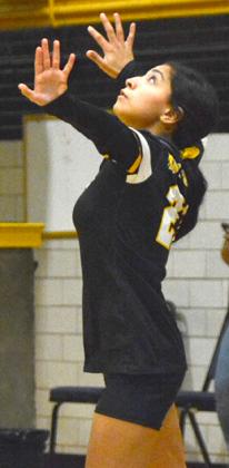 Snyder junior Abby Benitez hit a serve during a match against Brownwood last week. Benitez recorded 15 digs in the Lady Tigers’ 3-0 win over Lamesa Tuesday