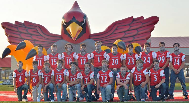 The 2020 Hermleigh Cardinal football team posed in front of the school’s new tunnel. The tunnel was purchased prior to the 2019 season.