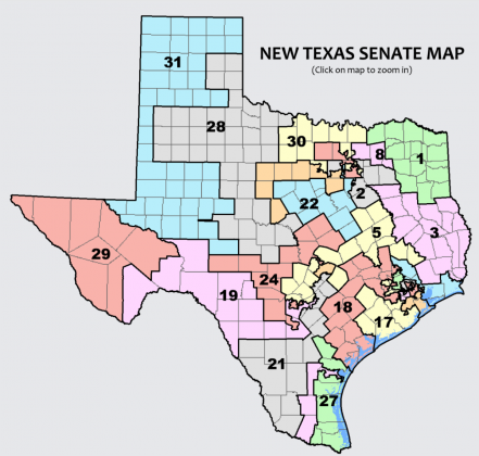 The new Texas Senate map indicates that Scurry County is now part of Senate District 31.