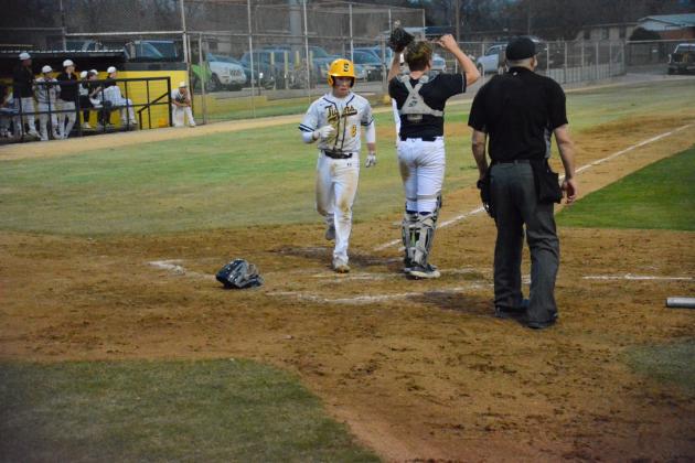 TSN Photo/ Jose Jimenez Hayden Foster reached home plate during the game against the Andrews Mustangs earlier this season.