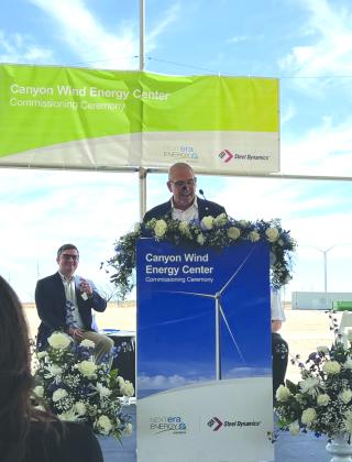 Contributed Photo The Canyon Wind Farms held a Ribbon Cutting for its new Energy Center Tuesday. County Judge Dan Hicks spoke at the event. 
