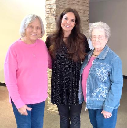 Contributed Photo Lauren Collier presented a program to the Atheneum club in April about T & K dairy. Pictured from (l-r) are hostess Kathleen Baker, Lauren Collier, and Nona Williams who introduced the speaker.