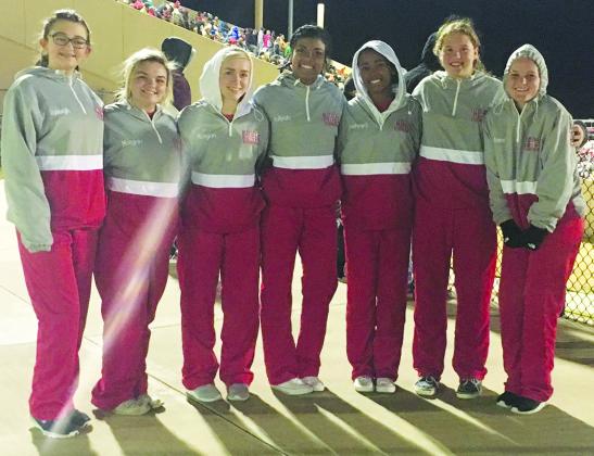 Hermleigh High School cheerleaders (l-r) Ryleigh Benitez, Morgan Kariainen, Morgan Digby, Aaliyah Sneed, Brishaya Sneed, Kiki Gonzales and Kami Smith were among the more than 100 squads who attended Friday night’s Iraan-Wellington Class 2A Division II semifinal game at Abilene’s Shotwell Stadium. Hermleigh, Snyder and squads from throughout Texas attended the game to show their support for the school after the cheerleader sponsor died in an accident on I-20 on Dec. 2. The cheerleaders were on the activity b