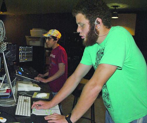 Snyder’s Anthony Galindo (left) and Chris Dickinson operated the sound system during a recent rehearsal.