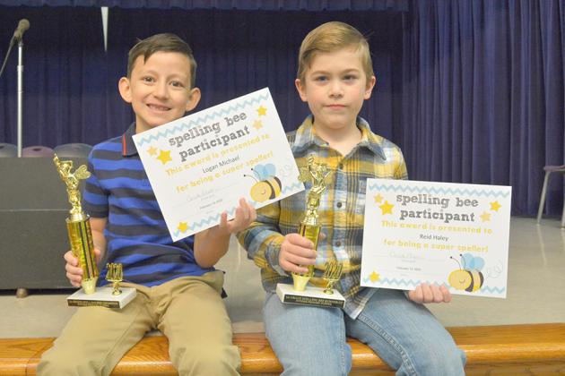 Pictured are Snyder Primary School’s 2020 first grade spelling bee champion Logan Michael (left) and runner-up Reid Haley.