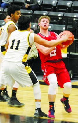 Hermleigh’s Dylan Sorrells (22) drives against Loraine during a game earlier this season. The two teams will meet at 6 p.m. Tuesday in the regular season finale in Hermleigh.