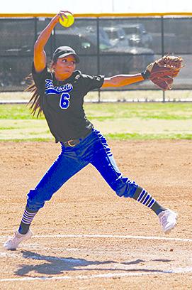 Western Texas College’s Aryn Flores pitches against Dodge City Community College. The Lady Westerners split a doubleheader.