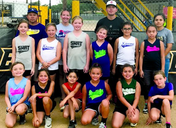 The Snyder Fast-Pitch 8-and-under all-stars will open the 2019 West Texas all-star tournament in Midland  against Alpine at 1 p.m. today. On the front row are (l-r) Zaydi Hoyle, Danyella Martinez, Eva Rosas, Kooper Hiracheta, Delilah Flores and Jacie Welsh. On the middle row are Addison Strickland, Chloe Juarez, Sydney Stansell, Avry Riley, Jimena Torres and Mia Borrego. On the back row are coaches Reyez Juarez, Macy Juarez, Rey Juarez and Mayela Borrego