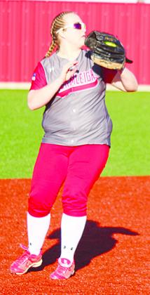 Hermleigh’s Amanda Long gets in position to field a softball against Westbrook. The Lady Cardinals are playing in this weekend’s Slaton tournament. Long will be competing at the Region 1, Division 3 powerlifting meet Friday at Irion County High School. She is the region’s top lifter in the 220-pound weight class.