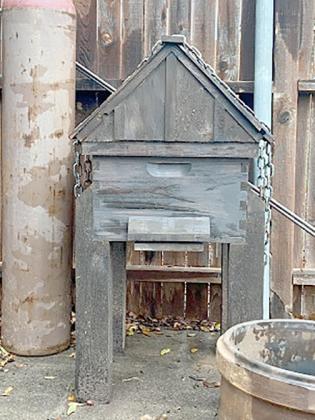 Pictured is one of the bait hives that Hinton built in his backyard waiting to be adopted by a swarm of bees.