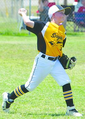 SDN Photo/Larry McCarty Snyder 10-and-under left fielder Hagan Gordon throws the baseball to the infield during Saturday’s game with Jim Ned at the District 5 Little League International Tournament.