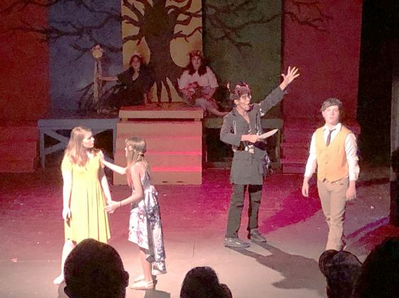 Pictured on the front row are (l-r)  actors Shelby Powell, Emily Heiman, Sebastian Sosa and Brendan Mitchell  as they performed a number. In the background, Madalyn Hernandez and Olivia Haley waited for their entrances. 