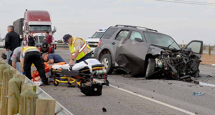 The driver of an SUV was airlifted to a Lubbock hospital from the scene of an accident on U.S. Hwy. 84 Friday afternoon. According to reports, the driver of the SUV was traveling at a high rate of speed and jumped the bridge railing and hit an 18-wheeler. The driver of the 18-wheeler was not injured in the accident, but the rig jackknifed causing both eastbound lanes to close while Lubbock Wrecker crews moved the vehicle. Medrano Wrecker took possession of the SUV. It took first responders 90 minutes to cle