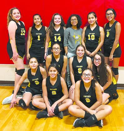 The Snyder eighth grade Black volleyball team finished third in B division tournament. Pictured on the front row are (l-r) Star Castor and Ava Martinez. On the second row are Courtney Soltero, Bethany Avalos, Chloe Carrisalez and Sylvia Martinez. On the back row are Malachi Courtney, Julie Alvarado, Eralyn Valdez, Precious Davis, Analey Juarez and Adri Brooks.