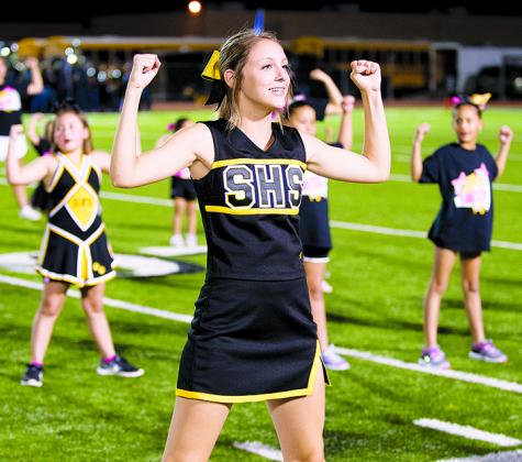 Snyder cheerleader Bailey Faulkenbery led the cheers with cheer camp participants during last week’s game at Tiger Stadium. Snyder High School will host a pep rally at 3:20 p.m. Friday at Tiger Gym. Snyder will host Muleshoe in a non-district football game at 7:30 p.m. Friday.