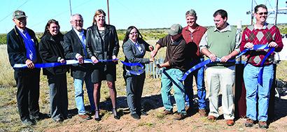A ribbon cutting ceremony was held for the Western Texas College’s West Texas Mesonet site on campus. Pictured are (l-r) Britt Canada, WTC dean of instructional research and effectiveness; WTC President Dr. Barbara Beebe; Roy Bartels, WTC chief technology & information security officer; Stephanie Ducheneaux, WTC dean of instructional affairs; Marina A. Gonzales, WTC wind energy curriculum development specialist; Wes Burget, Texas Tech; John Lipe, Nat'l Weather Service; and Andrew Buchok and Chris Patterson
