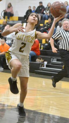 Snyder sophomore Abby Benitez went for a layup during the Lady Tigers’ 40-27 win over Big Spring Friday. Benitez scored 15 points.