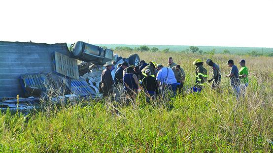 The Snyder Fire Department, Scurry County Sheriff’s deputies, Scurry County EMS, Texas Department of Public Safety troopers and a medical helicopter from Big Spring were dispatched to assist with an 18-wheeler having food for restaurants rolled over on Hwy. 350, south of Ira, at the Howard-Mitchell County line this morning. The condition of the driver and where the driver was transported was not available at press time.