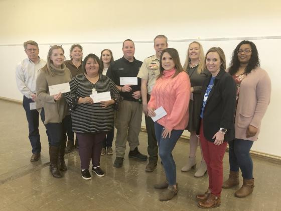 Pictured above are representatives from each of United Way’s partner agencies with their allocation checks. On the front row (l-r) are Laura Caswell with Scurry County 4-H, Christina Flores with JETS, Kelsey Zimmerman with West Texas Children’s Advocacy Center and Jennifer Haynes with Snyder Christian School. On the back row are Johnny Irons with the Scurry County Food Cupboard, Carmen Timora and Mandy Dixon with the Girl Scouts, Nathan Hines with the Snyder Volunteer Fire Department, Nathan Kramer with the