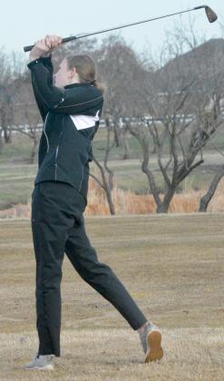 Ira sophomore Anzlee Hale took a swing during a golf match at the Sammy Baugh Golf Course Monday.