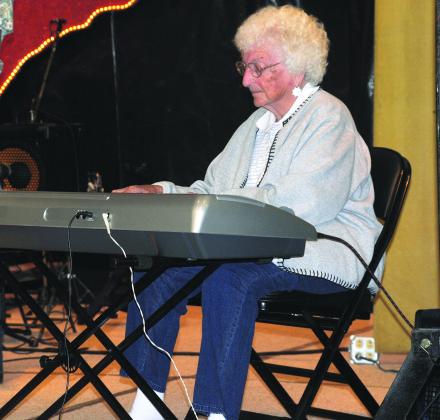 Arlita Damron, 92, performed at the West Texas Western Swing Festival’s informal jam session on Wednesday. 