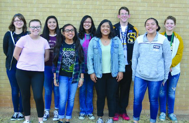 Fourteen Snyder High School students competed at the region solo and ensemble contest Feb. 24. Pictured are (l-r) Anna-Grace Rush, Emilie Hodge, Brailynne Garcia, Erika Chaparro, Alondra Tovar, Nirvana Campos, Trace Champan, Adrianna Murillo and Abbey Stephens. Not pictured are Kennedy Thompson, Georgiana Crist, Johnny Dean Maresch, Oriana Renshaw and Sam Ramirez. 