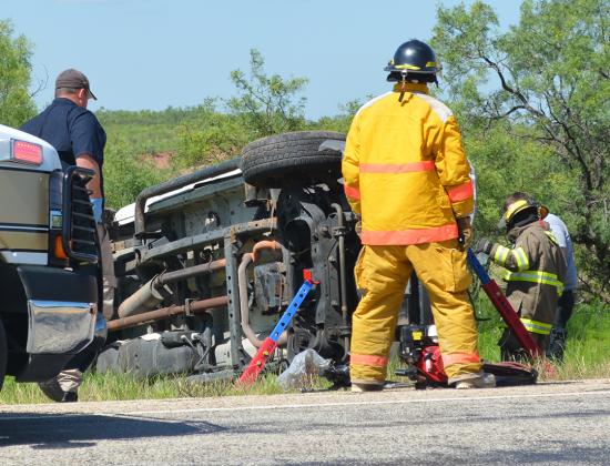 One person died in a one-vehicle accident on U.S. Hwy. 180 in Borden County this morning. First responders from Scurry and Borden counties responded to the scene and two Native Air helicopters airlifted victims. Snyder Fire Department firefighters had to use an extrication equipment to  free one of the people trapped inside the vehicle. The scene was cleared at 12:35 p.m. At presstime, the cause of the accident was still being investigated by the Texas Department of Public Safety.