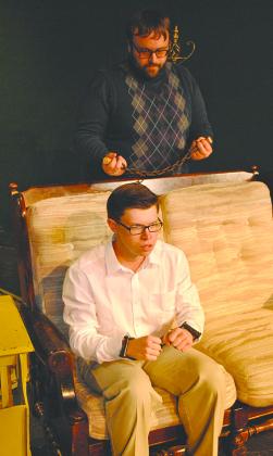 Glenn Burns and Hunter McCarter rehearsed a scene from Deathtrap, a mystery thriller to be staged Tuesday, Thursday, Oct. 27 and Oct. 28 at the Ritz Community Theatre.