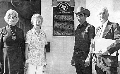 Pictured at the Santa Fe Depot’s Texas Historical marker dedication in 1976 are (l-r) Edith Mckanna, Esther Boren, Drew Bullard and Brud Boren. The marker disappeared but was replaced with a new one, located  on the south side of the Scurry County Courthouse. 