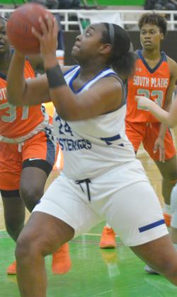 Western Texas College sophomore Clarrissa Francis went for a layup during a game against South Plains College earlier this season. Francis scored 17 points and grabbed 11 rebounds in the Lady Westerners’ 68-53 win over Frank Phillips College Monday.