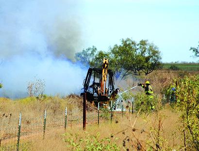 A grass fire in a field about two miles north of Camp Springs Road was reported at 11:18 a.m. Monday. The Snyder Fire Department was dispatched and put out the fire, which was caused by farming equipment that caught fire.