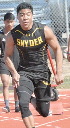 Snyder senior Greg Williams ran the 100-meter dash. Williams took first in the 100-meter, 200-meter and ran the last leg for the winning 4X100-meter relay team.