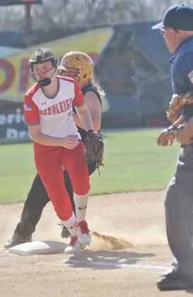 Hermleigh’s Brittany Smith went after the softball after Snyder’s Zowie Rodriguez reached third base.