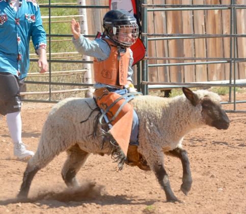 youth bull rider Keegan Dickson of Odessa competed in the mutton bustin’ event at the Texas Christian Junior Bull Riders event held at the Scurry County Rodeo Grounds Saturday.