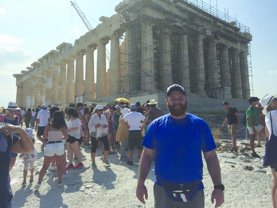 Eric Waits is pictured in front of the Pathenon.