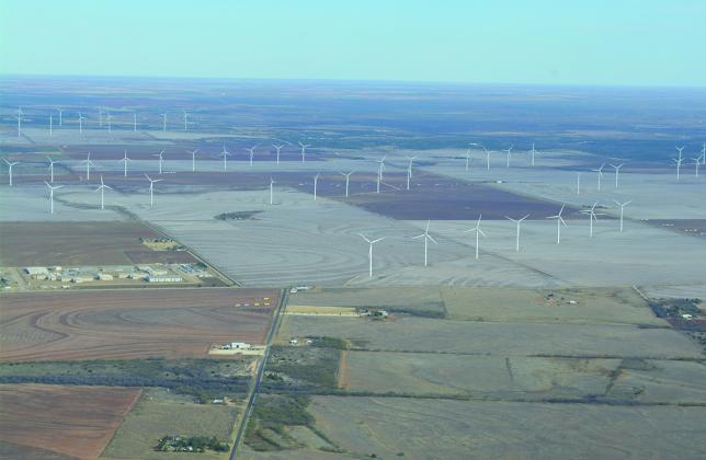 Wind turbines and cotton fields were visible east of Snyder during a helicopter flight Wednesday afternoon.