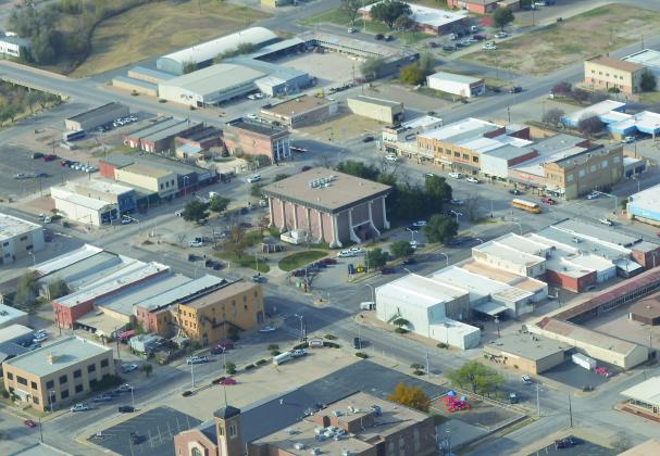 An aerial view of the Snyder Downtown Square was photographed during a helicopter flight Wednesday afternoon.