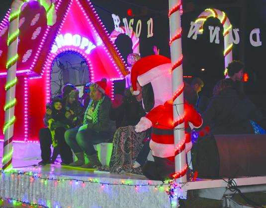 Dale Dunn’s float was voted the best entry for Saturday’s lighted Christmas parade, sponsored by the Snyder Chamber of Commerce.