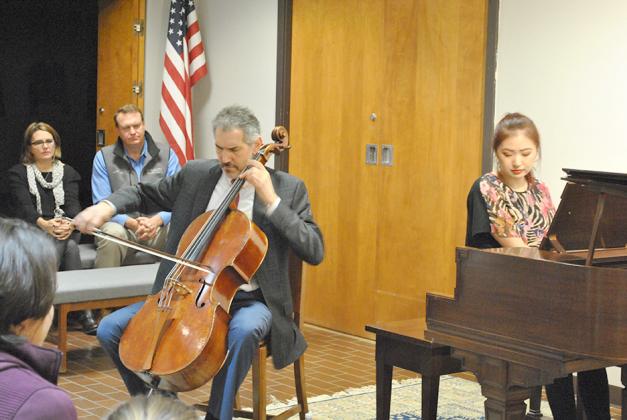 Evan Drachman (cellist) and Chelsea Wang (pianist) performed Monday night as part of the Piatigorsky Concert Series at the Scurry County Museum.