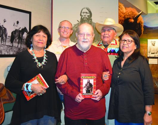 Author Bill Neeley (center) spoke about his book The Last Comanche Chief: The Life and Times of Quanah Parker during a presentation at the Scurry County Museum Thursday night. Pictured with Neeley are (l-r) Parker’s great-grandchild Ardith Parker Lemming, Museum Director Daniel Schlegel Jr. and Parker’s great-grandchildren Don A. Parker and Debra Parker Malone. 