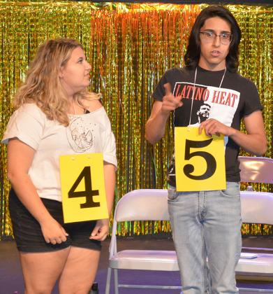 Olivia Haley (left) and Anthony Galindo rehearse a scene from The 25th Annual Putnam County Spelling Bee, which will be staged at the Ritz Community Theatre. Showtimes are scheduled for 7 p.m. Thursday through Saturday and 2 p.m. Aug. 2. Tickets are $10 for adults and $5 for students.