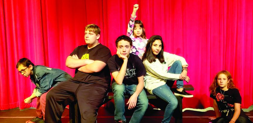 ast members in Ritz Community Theatre’s Tuesday Troupe production of The Best Christmas Pageant Ever, include (l-r)  Conner Reese, Lane Hale, Luke Darlin, Dylan Linebarger and Madalyn Hernandez.