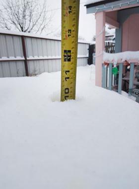 Local resident Ruthie Pittman Brown measured 10 inches of snow in her yard. 