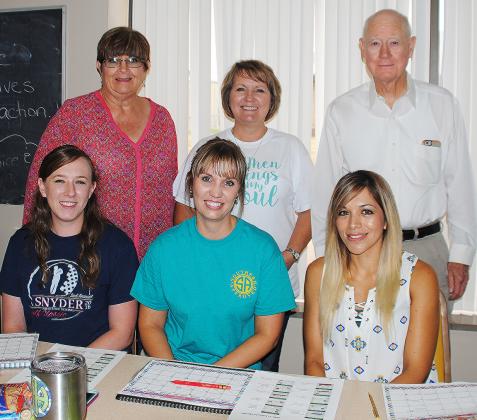 Members of the Snyder Christian School staff pictured on the front row are (l-r) pre-kindergarten and kindergarten teacher Tiffany Smith, first and second grade teacher Jennifer Haynes and physical education teacher Erica Rocha. On back row are fifth and sixth grade teacher Gale Northcott, third and fourth grade teacher Beverly James and principal Dr. Jim Palmer. 