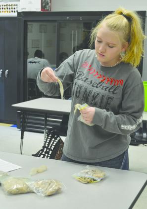 Snyder High School Future Farmers of America (FFA) student Kimberly Wells practiced wool judging during class.