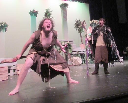Contributed photo Collin Guynes (left) and Brence Jasso rehearsed their roles as Caliban and Prospero.