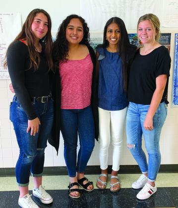 Pictured are (l-r) Snyder High School juniors Bonnie Jasper, Ruth Cabrera, Meera Bhakta and Jesi Hunter. They are designing a mobile STEM and health care learning program utilizing what will be known as the STREAM bus.