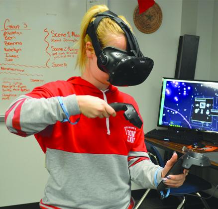 Ira ISD junior Lasey Johnson used the new virtual reality equipment in technology teacher Walt Burt’s classroom. The equipment was purchased with money won from the Careers in Action video contest in September.