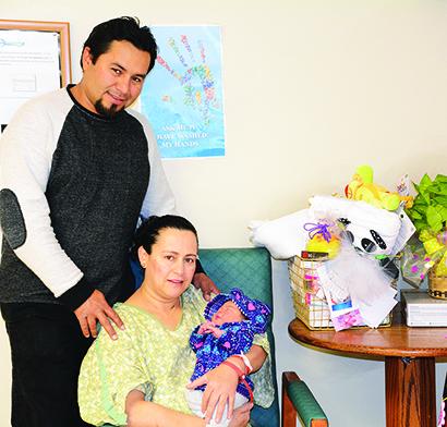 Alicia Reina Aguayo and Juan Murillo are the parents of the first baby born in 2016 at Cogdell Memorial Hospital. Victoria Murillo arrived at 10:27 a.m. Sunday. Local businesses donated items to the family.